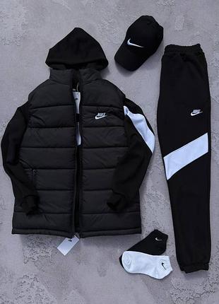 Набор nk swoosh черный жилет мд худи штаны кепка