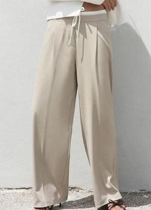 Стильні широкі штани zara з подвійним поясом — трендова модель wide-leg!, розмір xs.