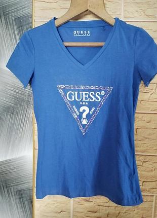 Футболка жіноча guess синя з логотипом