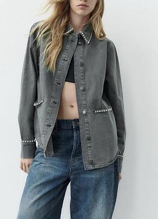 Джинсова куртка-сорочка zara м-л