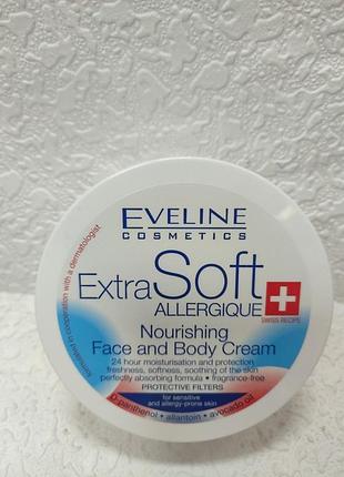 Питательный крем eveline cosmetics extra soft allergique для лица и тела, объемом 200 мл.