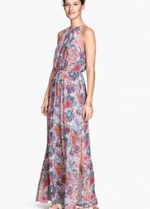 Яркое летнее платье-макси h&amp;m с американской проймой и разрезом (размер m/l).