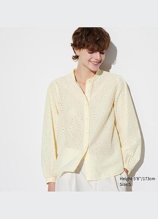 Бавовняна блуза з вишивкою та довгими рукавами uniqlo