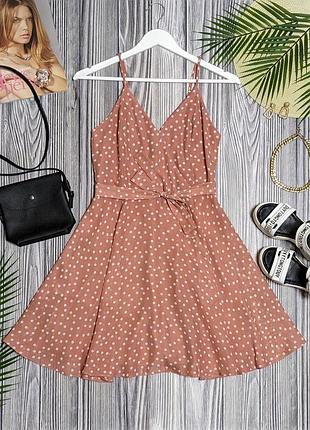 Шифоновое коралловое платье в белый горох primark #4737