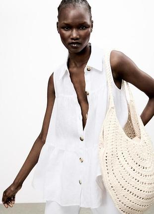 Льняна сорочка, блузка , на ґудзиках, zara