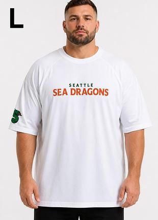 Футболка xfl seattle sea dragons біла, спортивна, розмір l