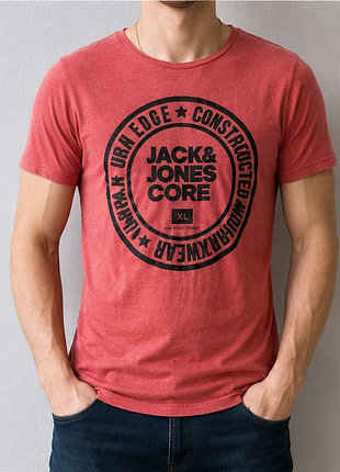 Футболка jack &amp; jones core коралловая m–l оригинал хлопок принт