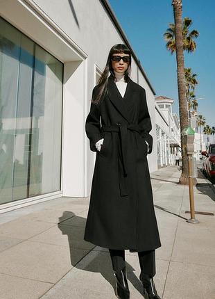 Длинное пальто zara из шерстяного полотна с поясом