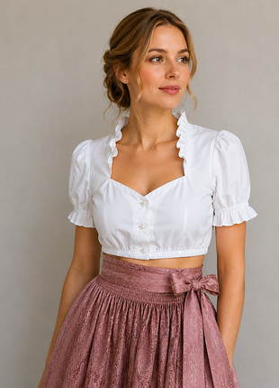 Біла кроп-блуза krüger dirndl oktoberfest з рукавами-ліхтариками р. 158 (xs/s)