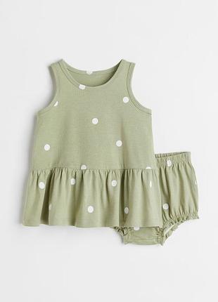 Костюм для девочки 74см, h&amp;m, 6-9месяц, стильное платье + трусы для девочки, хлопок