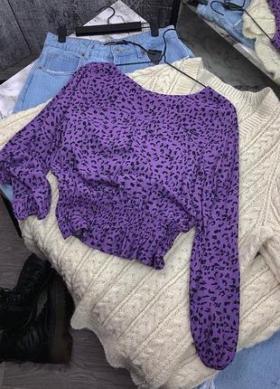 Фіолетова сорочка з леопардовим принтом m&s / блуза зі 100% віскози розм. xs нова
