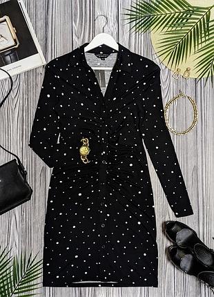Черное трикотажное платье в белый горох на пуговицах dorothy perkins #4849