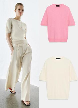 Свитер топ zara из 100% шерсти с короткими рукавами