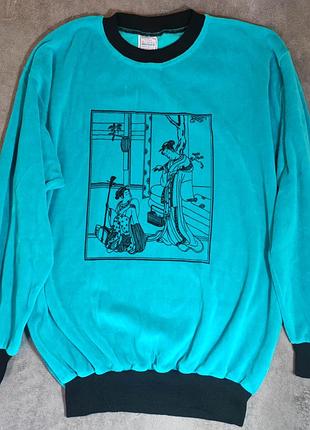 Свитшот женский vintage 80-90 года нижняя стан новой вещи, как из магазина ткань велюр 80% хлопок 20% полиамид цвет ярко бирюзовый