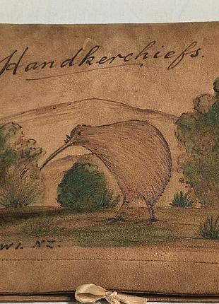 Vintage hardkerchiefs kiwi nz - чехол для платков - коллекционный замшевый винтажный сувенир из новой зеландии - 20 х38 см