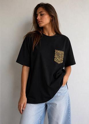 Футболка cedar wood state l/xl чорна з леопардовими вставками
