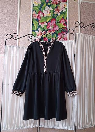 Красиве чорне плаття з леопардовими вставками shein.
