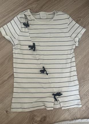 Футболка zara для дівчинки 12-13 років, з бантиками і милими невеликими розрізами на плечі та внизу футболки