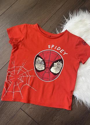 Червона футболка для хлопчика 5-6 років 110 116 см спайдермен spiderman marvel людина павук з паєтками