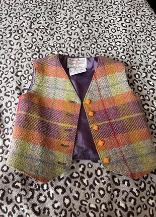 Harris tweed дітяча жилетка в клітинку різнокольорова на ґудзиках шерсть