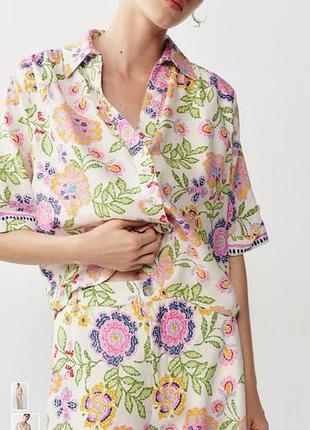 Лляна сорочка з квітковим принтом zara 2587/057/330