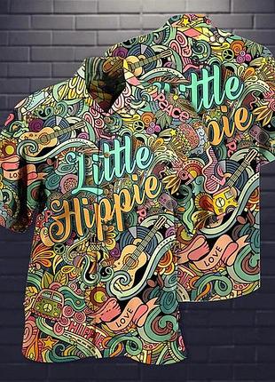 Чоловіча гавайська сорочка принт хіппі надпис little hippie малюнок на ґудзиках xl