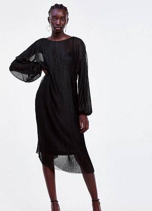 Чорна прозора сукня міді zara