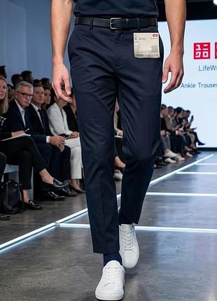 Штани чоловічі uniqlo, темно-сині, xl, бавовна (cotton) чинос на шнурці