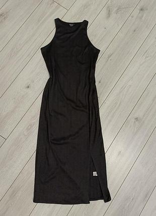 Базова чорна сукня-майка максі в рубчик river island з розрізом (розмір xl / 16)