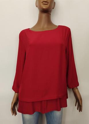 Красная блузка s.oliver двухслойная с плиссированным низом летняя l/xl