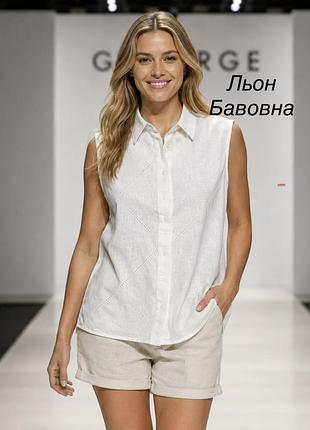 Блуза жіноча george біла l (xl) льон / бавовна