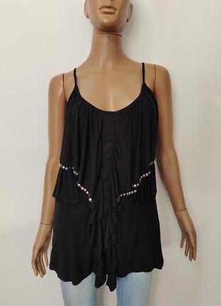 Черная хлопковая майка топ vila clothes с рюшами и заклепками размер m/l