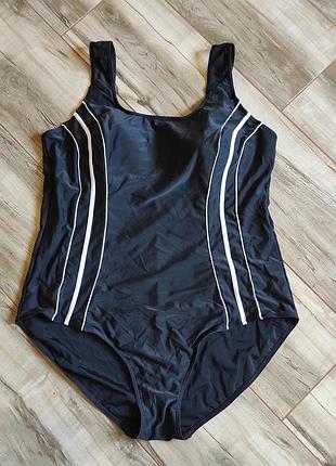 Чорний суцільний купальник батал matalan з білими смужками, розмір 20 / 4xl-5xl