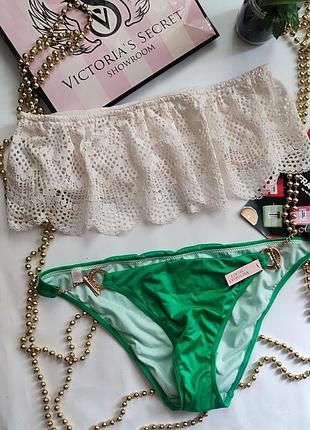 Купальник бандо victoria's secret s m 36 38 75a 75b 75c 80a 80b на цепочках волани рюшки