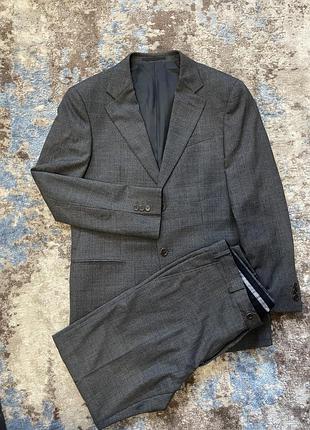 Чоловічий класичний костюм armani collezioni оригінал в клітинку сірий вовняний розмір 50 (l)