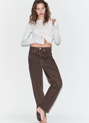 Коричневі шоколадні джинси від zara trf mom fit з високою посадкою розмір 34 xs / коричневые шоколадные джинсы зара с высокой посадкой мои момы моми
