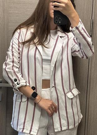 Лляний жіночий жакет river island s (36) новий, білий у смужку, льон/віскоза