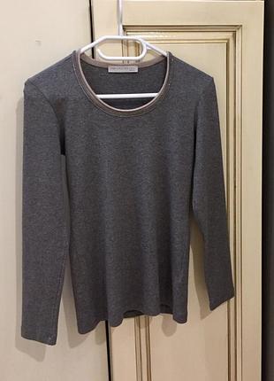 Новый.лонгслив брендовый fabiana filippi monili chain neckline metallic logo jersey long sleeve grey оригинал.зе свежих коллекций