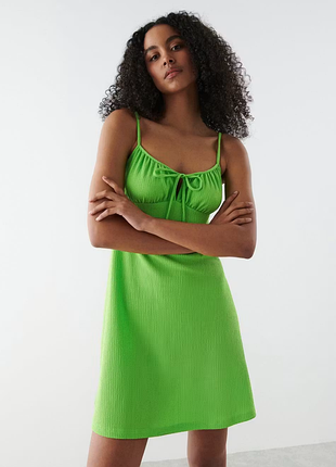 Зелена сукня з бантом 🌿 gina tricot lili strap dress 👗 новий літній сарафан на бретельках