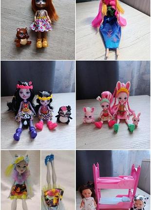 Куклы enchantimals (оригинал), и monster high (не оригинал), в идеальном состоянии! и другие разные куколки с кроваткой, и анна из ельзы!