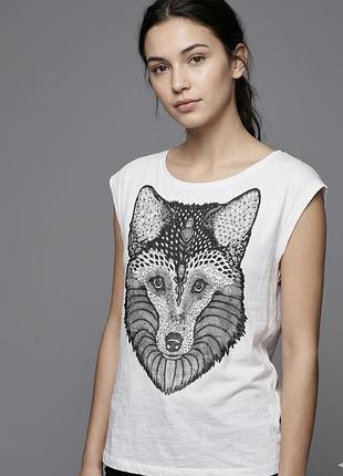 Белая футболка удлиненная с принтом лисицы лиса лисичка pieces xs s m