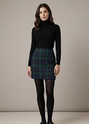 Синяя зеленая мини юбка в клетку шерстяная шерсть marks spencer
