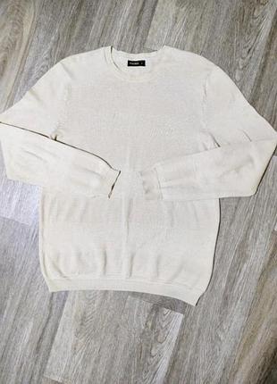 Мужской тонкий бежевый свитер peacocks , размер l , 100%. хлопок .