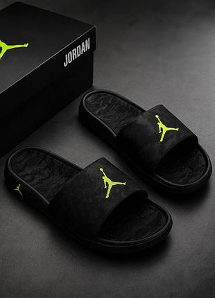 Чоловічі шльопанці jordan чорні стильні бігові пляжні літні стильні капці джордан мужские шлепанцы джордан