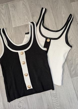 🤍🖤 стильные трикотажные топы с пуговицами xs/s| новые