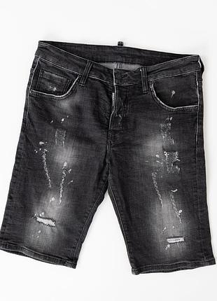 Чоловічі джинсові шорти dsquared2 tidy biker jean у чорному кольорі. модель виконана з фірмовими потертостями, декоративними бризками фарби та ефектом