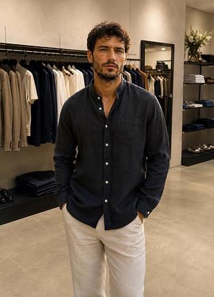 Черная льняная рубашка marc o’polo