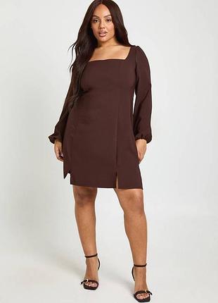 Нова шоколадна мінісукня boohoo plus з об'ємними рукавами (розмір 16)