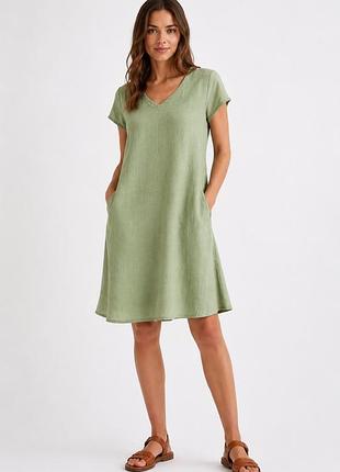 Лляна сукня кольору оливи 70% льон 30% rayon s