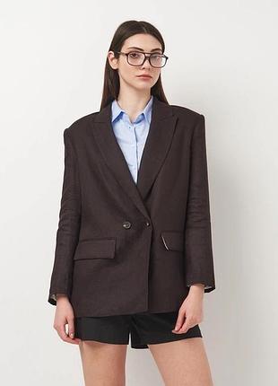 Льон піджак оверсайз zara двобортний шоколадний  коричневий